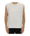 Helmut Lang Raised Logo Sleeveless Crew Neck Top In White