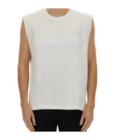Helmut Lang Logo Embossed Ribbed Tank Top In White