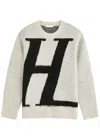 Helmut Lang Logo-intarsia Knitted Jumper In Light Grey