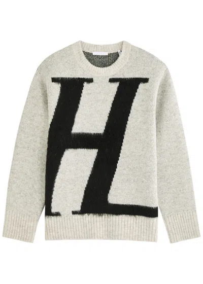 Helmut Lang Logo-intarsia Knitted Jumper In Light Grey