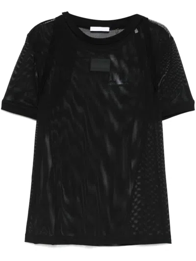Helmut Lang Logo-patch Mesh T-shirt In Black