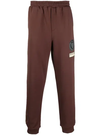 Helmut Lang Logo-patch Tapered Joggers In Braun