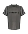 Helmut Lang Womens Black Brand-text Sheer Mesh T-shirt In Black