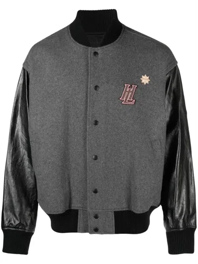 Helmut Lang Logo Varsity Bomber Jacket In Grey