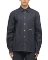 Helmut Lang Curved Sleeve Button-up Denim Shirt In Raw Indigo