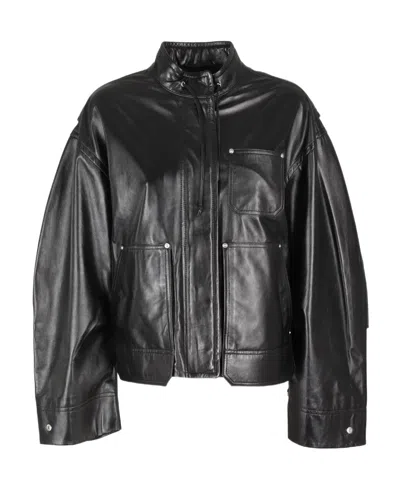 Helmut Lang Long Sleeve Leather Jacket In Black