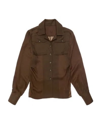 Helmut Lang Long-sleeve Satin-finish Shirt In Brown
