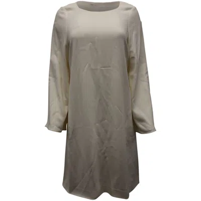 Helmut Lang Long Sleeve Shift Dress In Ivory Viscose In White