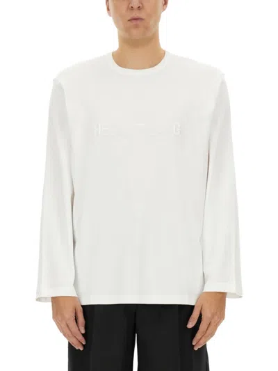 Helmut Lang Men's Logo Longsleeve T Shirt White In Neutral