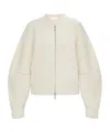 Helmut Lang Apex Wool Blend Rib Knit Bomber Jacket In White