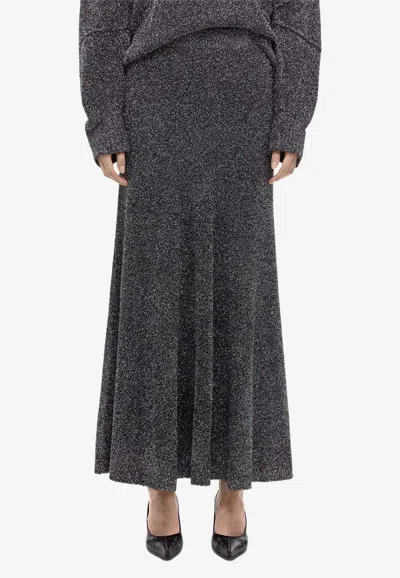 Helmut Lang Lurex Knit Maxi Skirt In Silver