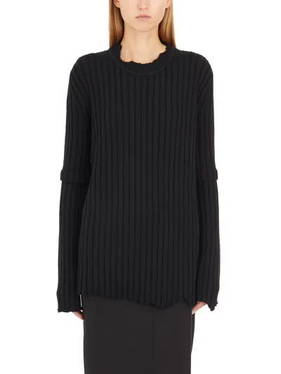 Helmut Lang Maglia A Coste In Lana In Black