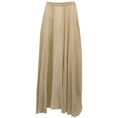 Helmut Lang Maxi Pleated Skirt In Nude Silk In Brown