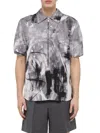 Helmut Lang Men's Abstract Print Zip-front Shirt In Gray