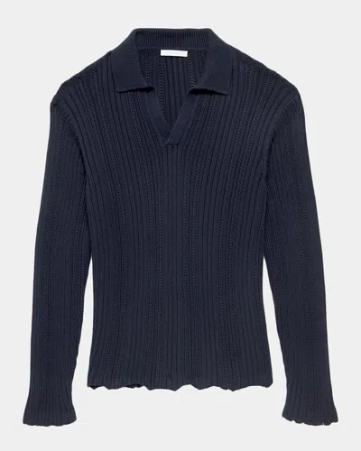 Helmut Lang Men & Apos;s Cotton Raw-edge Crewneck Sweater In Blue
