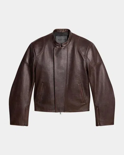 Helmut Lang Men & Apos;s Leather Concealed-zip Moto Jacket In Brown