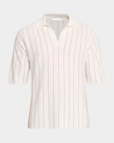 Helmut Lang Men & Apos;s Linen And Cotton Stripe Johnny Collar Polo Shirt In White
