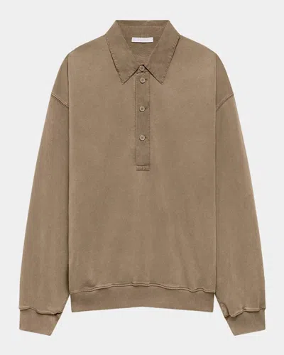 Helmut Lang Men & Apos;s Terry Long-sleeve Polo Shirt In Brown
