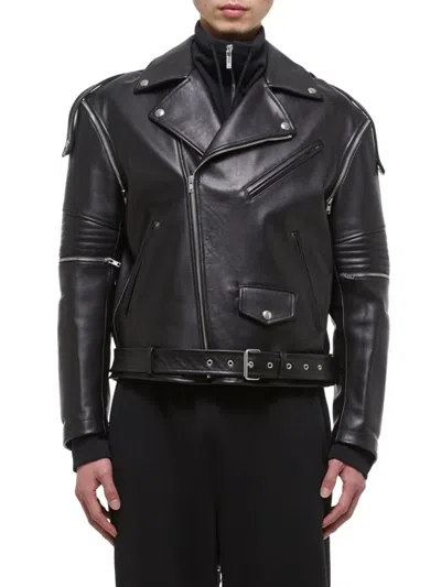 Helmut Lang Leather Zip-off Arms Biker Jacket In Black