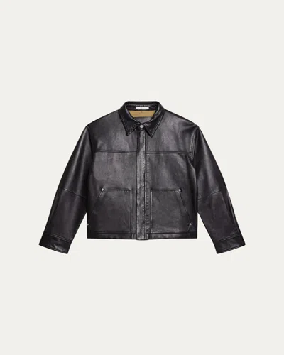 HELMUT LANG MEN'S BONDED LEATHER SNAP-FRONT JACKET