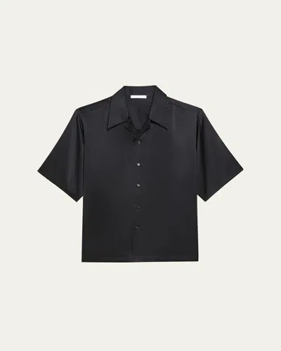 Helmut Lang Boxy Satin Silk Shirt In Black
