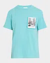 Helmut Lang Postcard Print T-shirt With Ribbed Crew Neckline In Teal