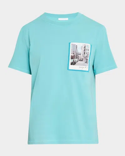 Helmut Lang Postcard Print T-shirt With Ribbed Crew Neckline In Teal