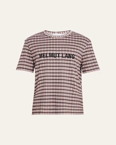 Helmut Lang Men's Check T-shirt With Embroidered Logo In Mndgchkred