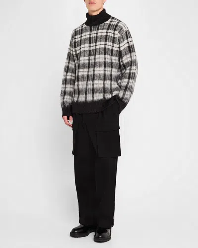 Helmut Lang Plaid Brushed Oversize Turtleneck Sweater In Medium Red Check