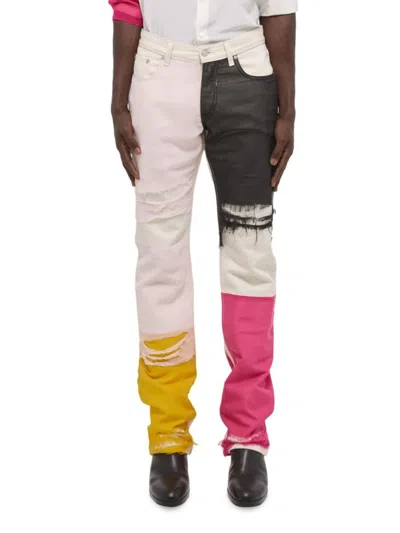 HELMUT LANG MEN'S COLORBLOCKED DISTRESSED LOW RISE JEANS