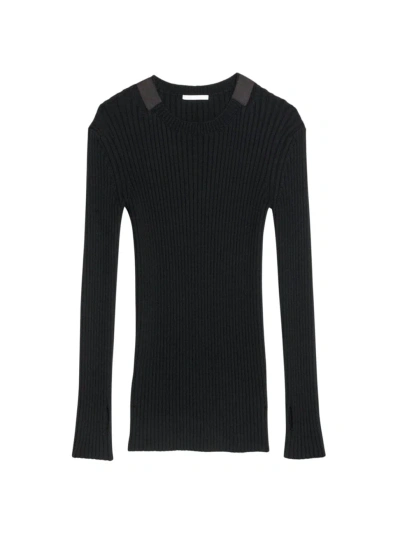 Helmut Lang Cutout Sleeve Organic Cotton Rib Sweater In Black