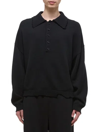 Helmut Lang Men's Cotton Distressed Polo In Black