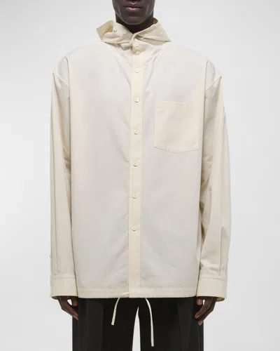 Helmut Lang Men's Cotton Hoodie Shirt In Vanilla