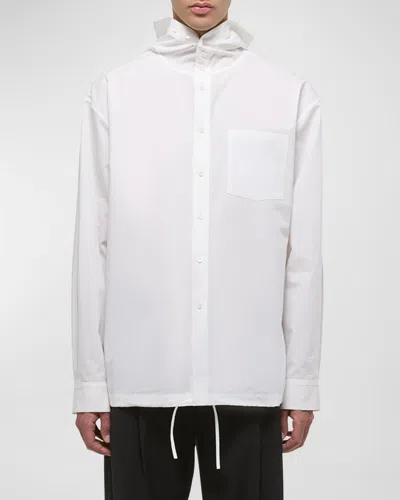 Helmut Lang Men's Cotton Hoodie Shirt In White