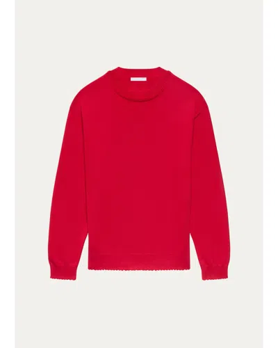 Helmut Lang Men's Cotton Lettuce-trim Crewneck Sweater In Red