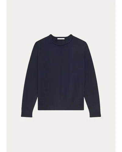 Helmut Lang Men's Cotton Raw-edge Crewneck Sweater In Blue