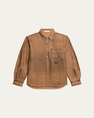 Helmut Lang Men's Curved Stained Denim Sport Shirt In Waxdoilstn