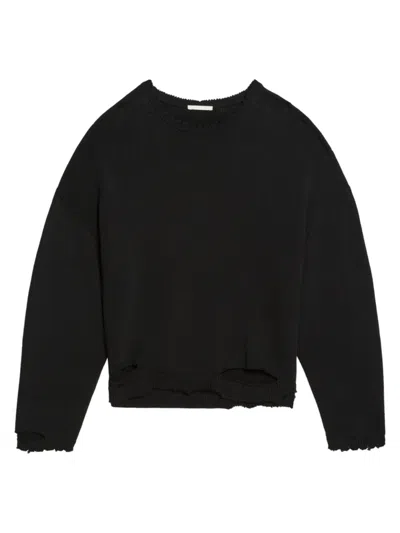 Helmut Lang Men's Distressed Cotton Crewneck Sweater In Black