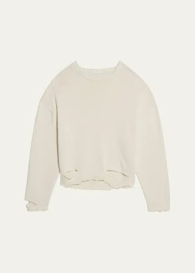 Helmut Lang Men's Distressed Crew Sweater In Ivory