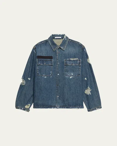HELMUT LANG MEN'S DISTRESSED DENIM UNIFORM SHIRT