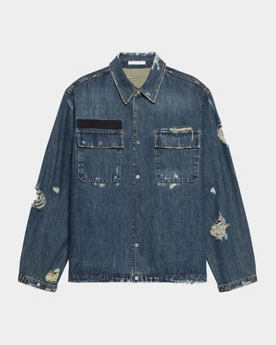 HELMUT LANG MEN'S DISTRESSED DENIM UNIFORM SHIRT