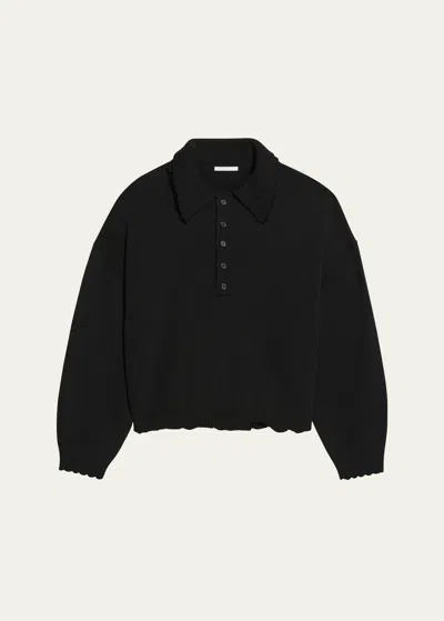 Helmut Lang Distressed Polo Sweater In Black