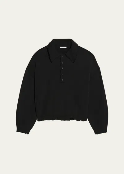 Helmut Lang Distressed Polo Jumper In Black