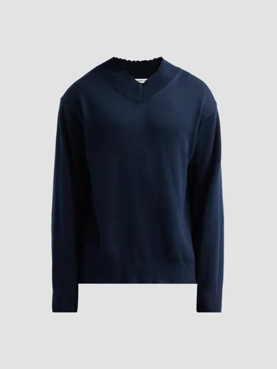 Helmut Lang Men's Distressed V-neck Sweater In Dark Navy