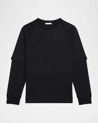 Helmut Lang Men's Double-layer Waffle Sleeve T-shirt In Black