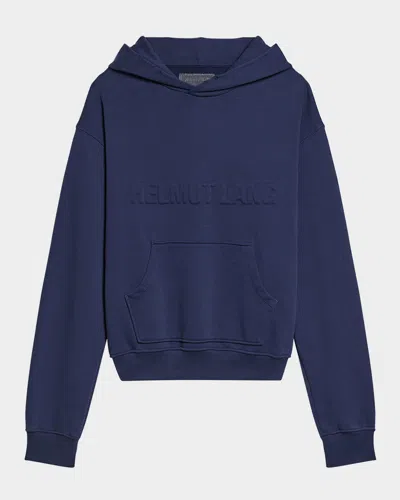 Helmut Lang Men's Embossed Studio Hoodie In Indigo