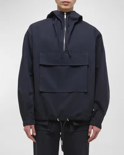 Helmut Lang Men's Half-zip Hooded Pullover In Navy