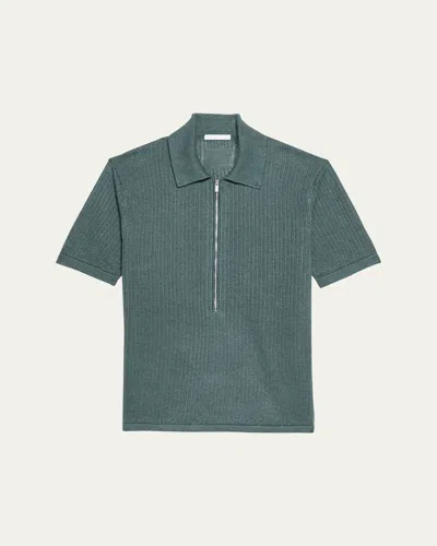 Helmut Lang Men's Half-zip Pointelle Polo Shirt In Green