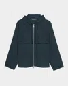 Helmut Lang Hooded Jacket With Front Pockets And Adjustable Cuffs In Blue