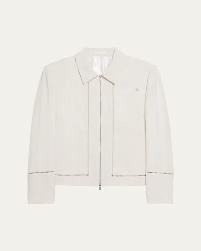 Helmut Lang Men's Ladder-stitch Border Zip Jacket In White